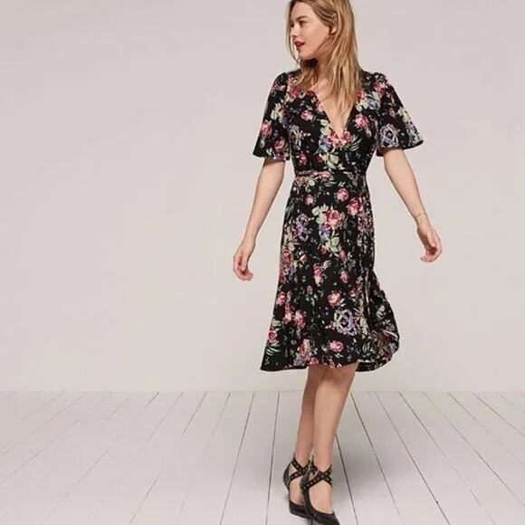 Reformation Laurel Dress - Size small - Bloom - floral wrap jersey midi dress - Picture 2 of 10